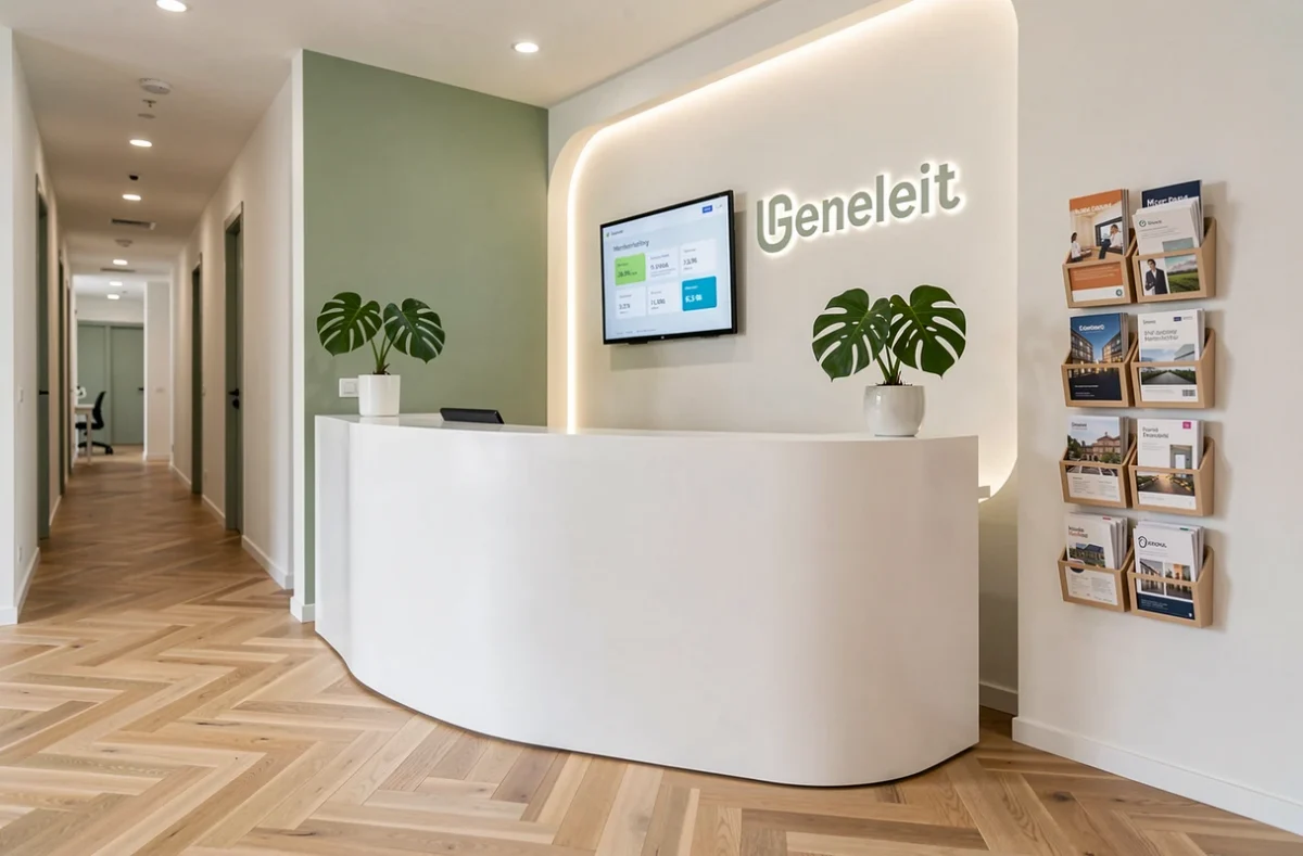 Accueil moderne d'un espace coworking Chez Louise avec affichage des tarifs et des offres d'abonnement
