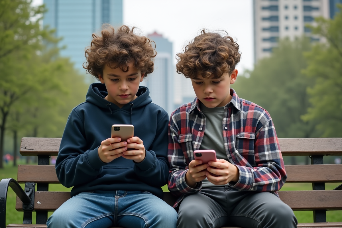 Deux adolescents sur un banc de parc urbain