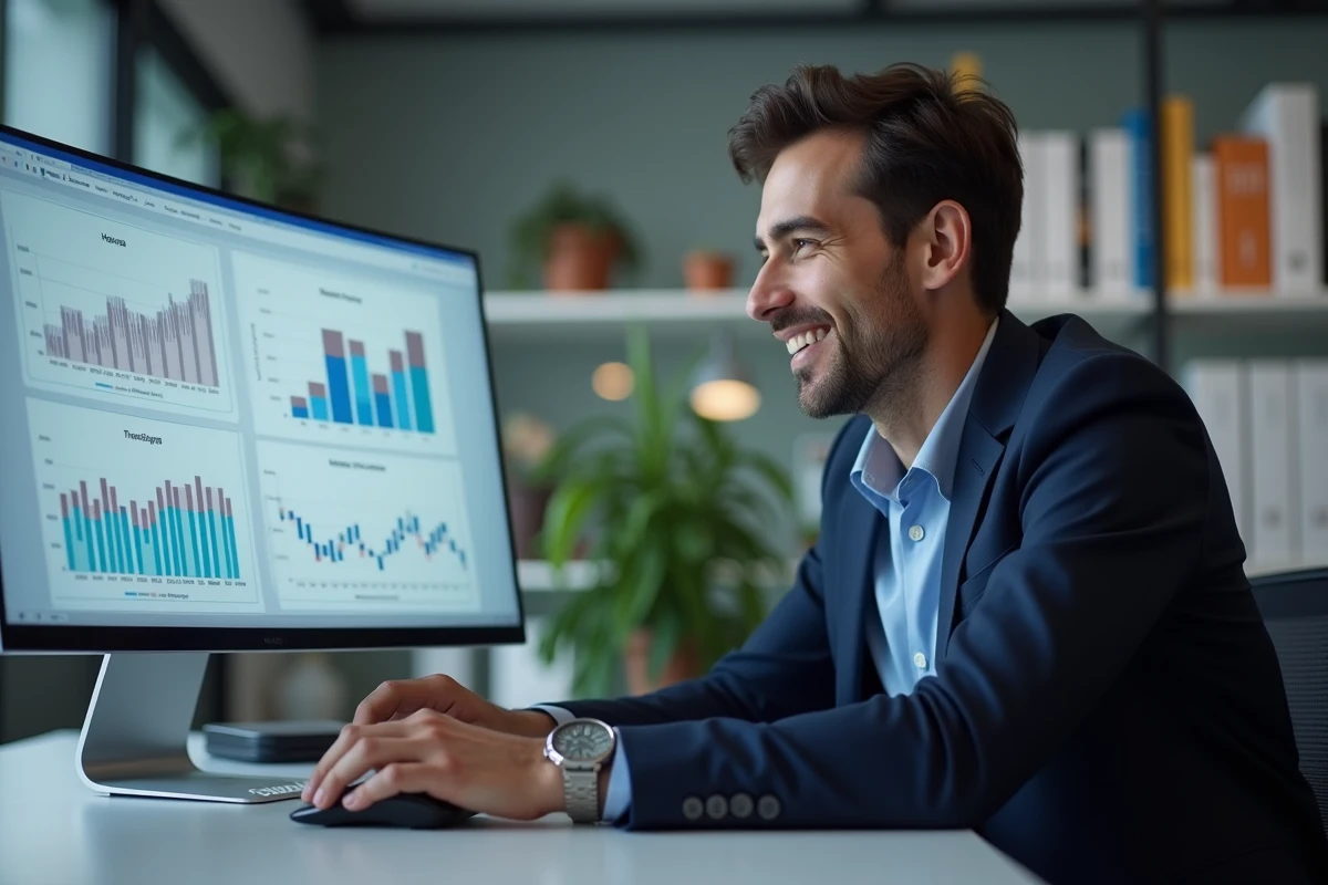 Jeune homme professionnel analysant des graphiques en bureau