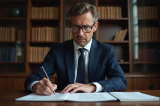 Avocat français en costume dans un bureau moderne