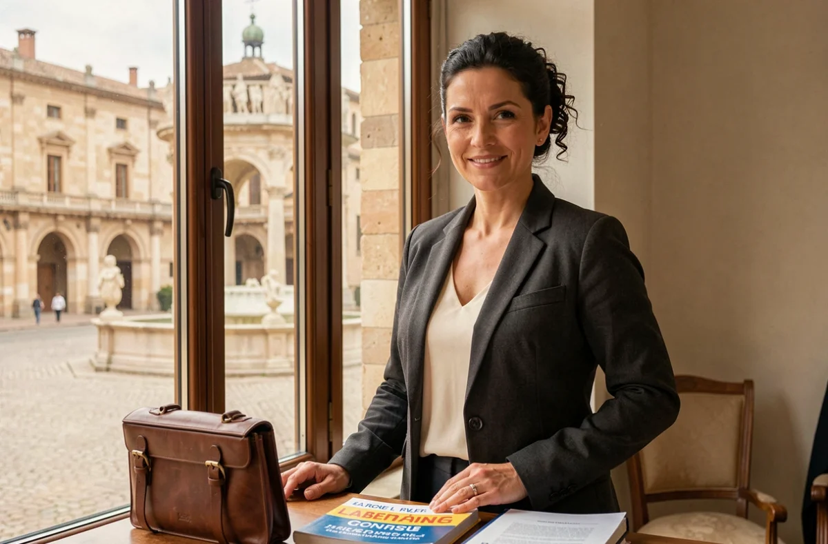 Avocate au barreau d'Avignon spécialisée en droit du travail avec vue sur la Place de l'Horloge en arrière-plan