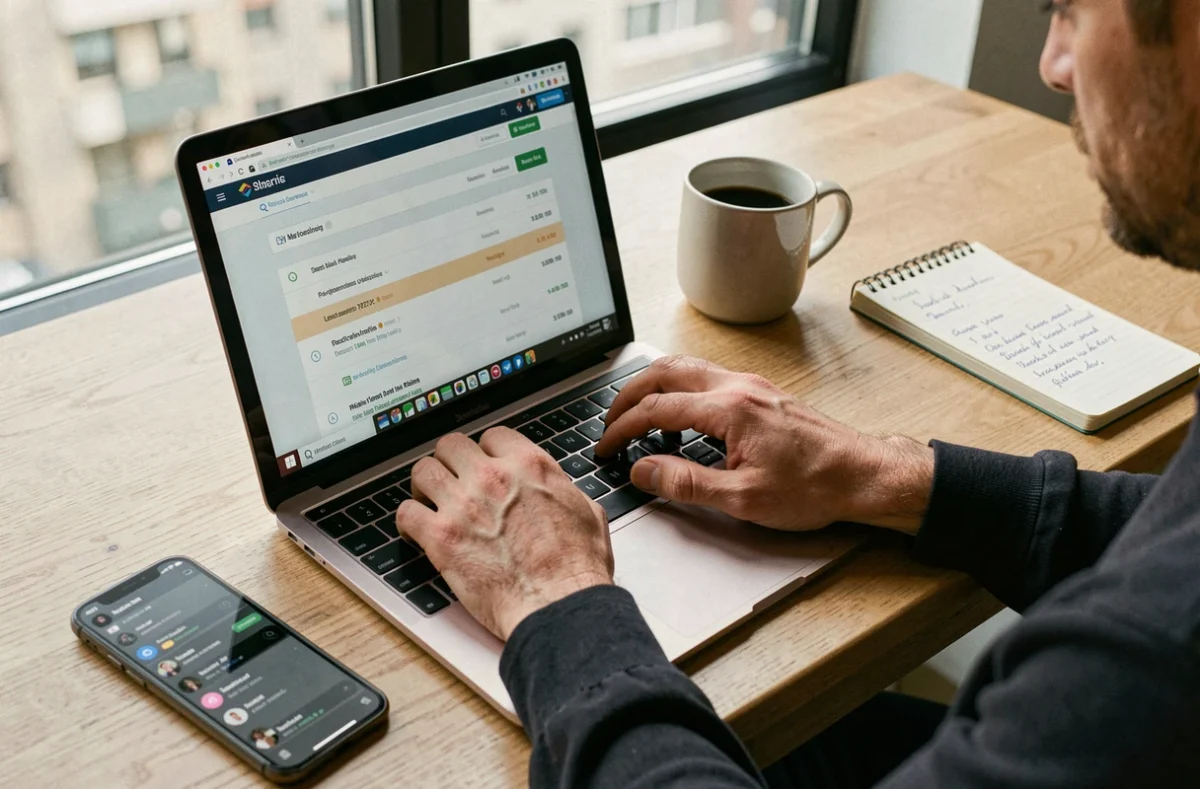 Personne consultant son espace bancaire en ligne pour vérifier et contester un prélèvement non autorisé