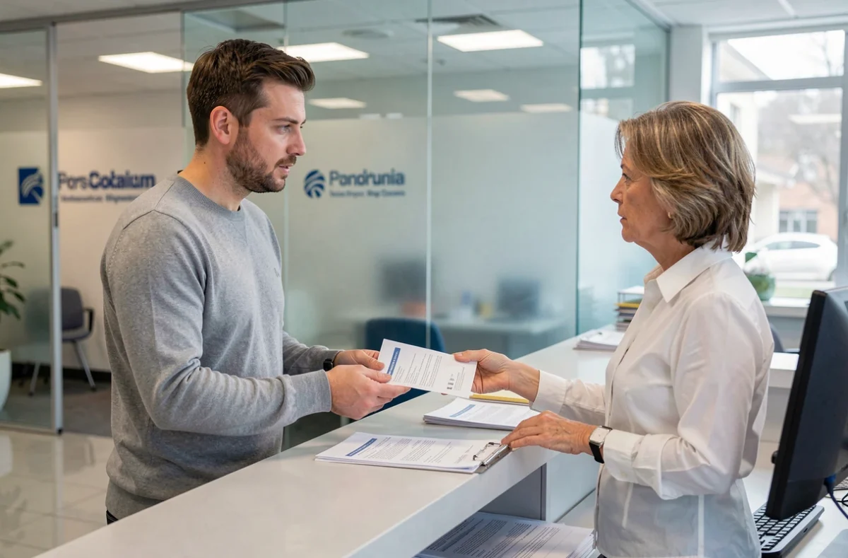 Client en train de contester un prélèvement bancaire non autorisé auprès d'un conseiller en agence