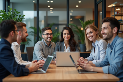 Groupe de professionnels en réunion dans un bureau moderne