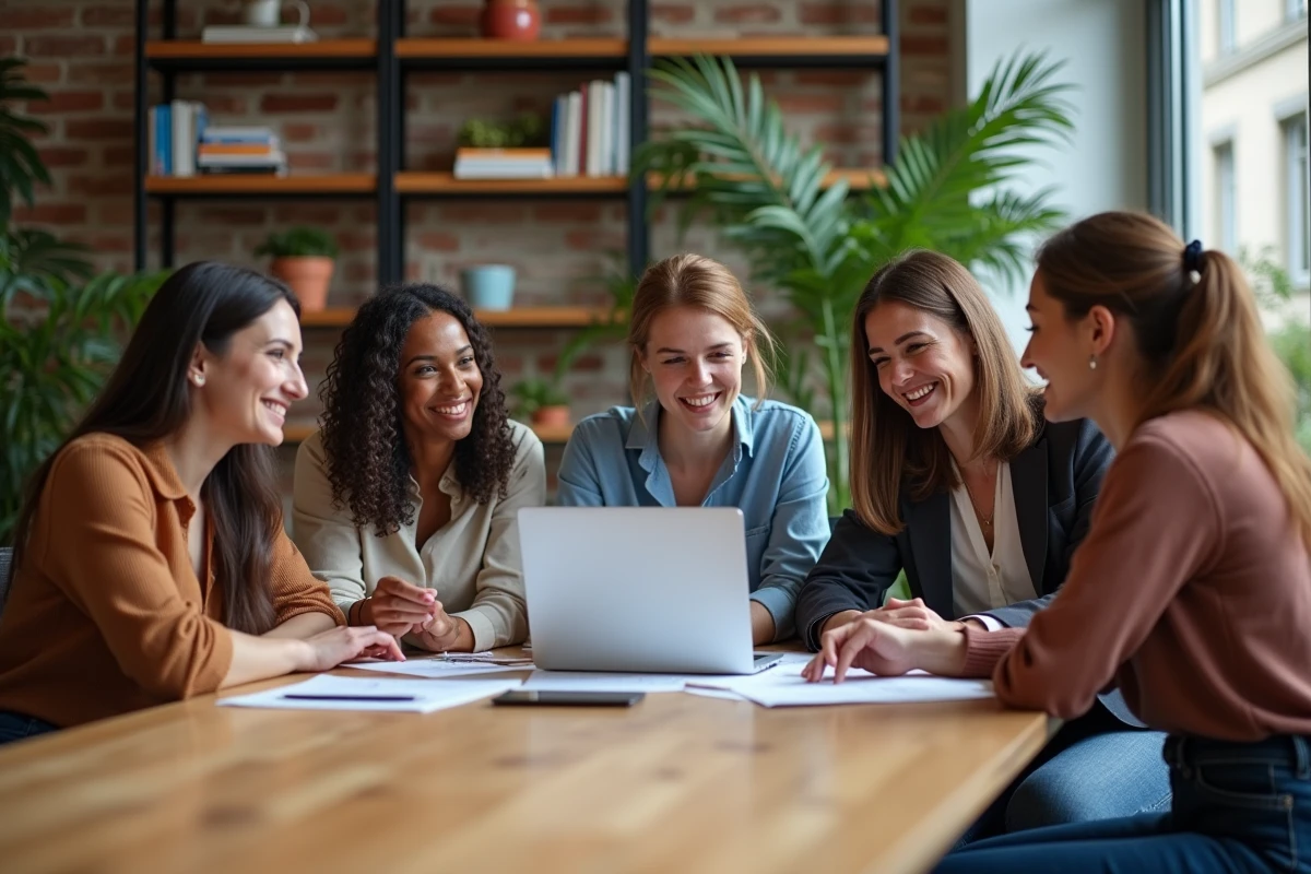 Groupe de collègues discutant autour d