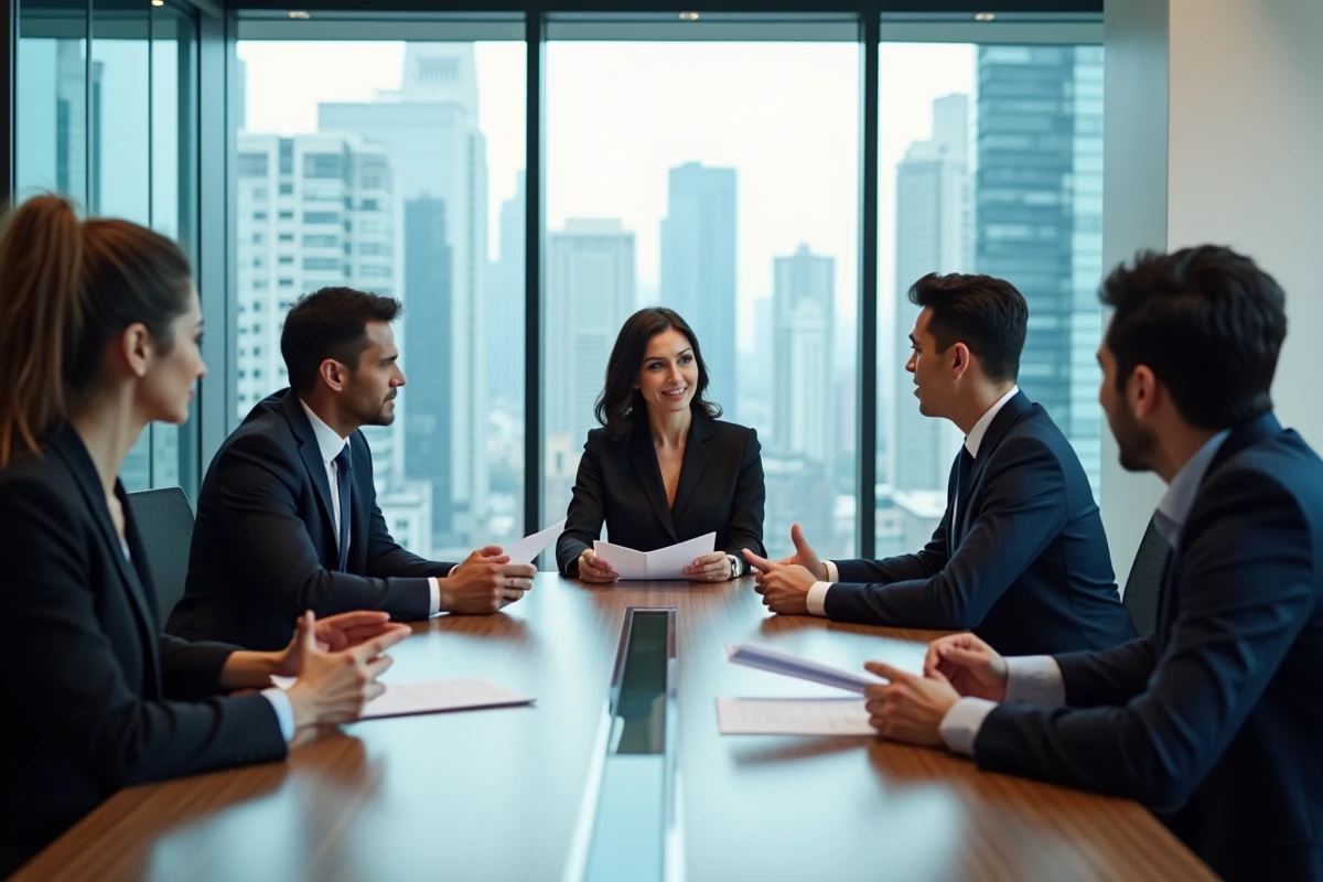 Groupe de professionnels en réunion dans un bureau moderne