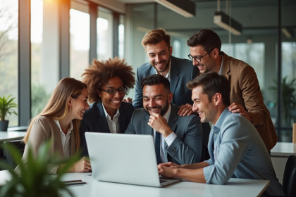 Groupe de professionnels célébrant une réussite en entreprise