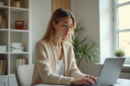 Femme au bureau à domicile travaillant sur son ordinateur