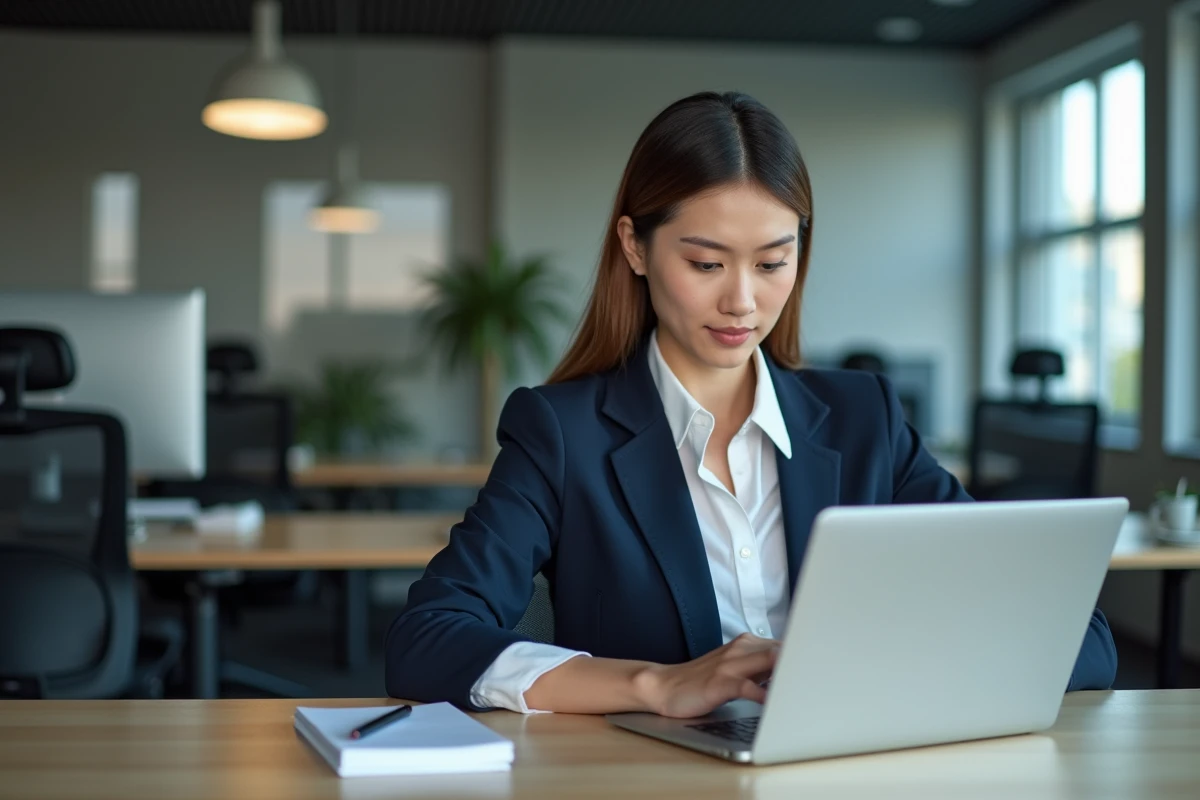 Femme professionnelle au bureau avec ordinateur portable