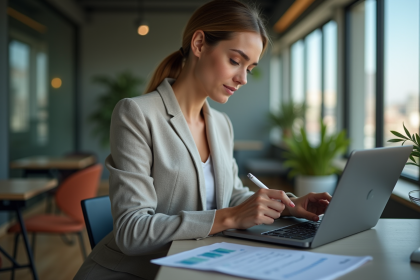 Jeune femme au bureau en réunion de travail