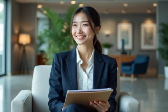 Femme professionnelle en costume dans un bureau moderne