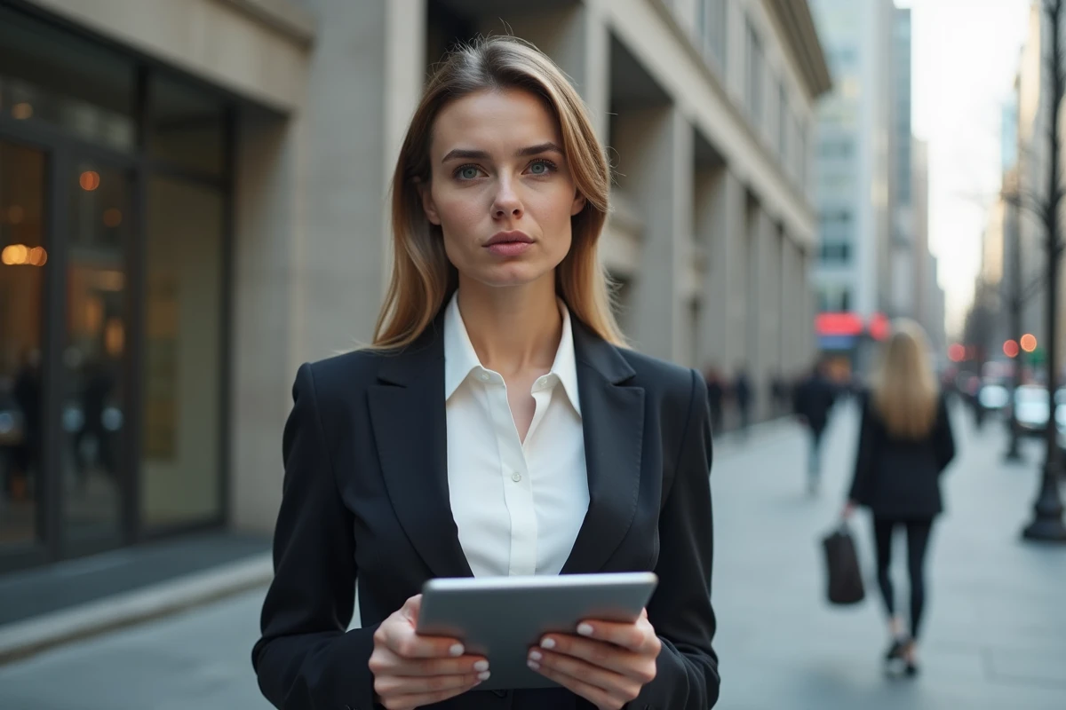 Jeune femme professionnelle dans un environnement urbain moderne