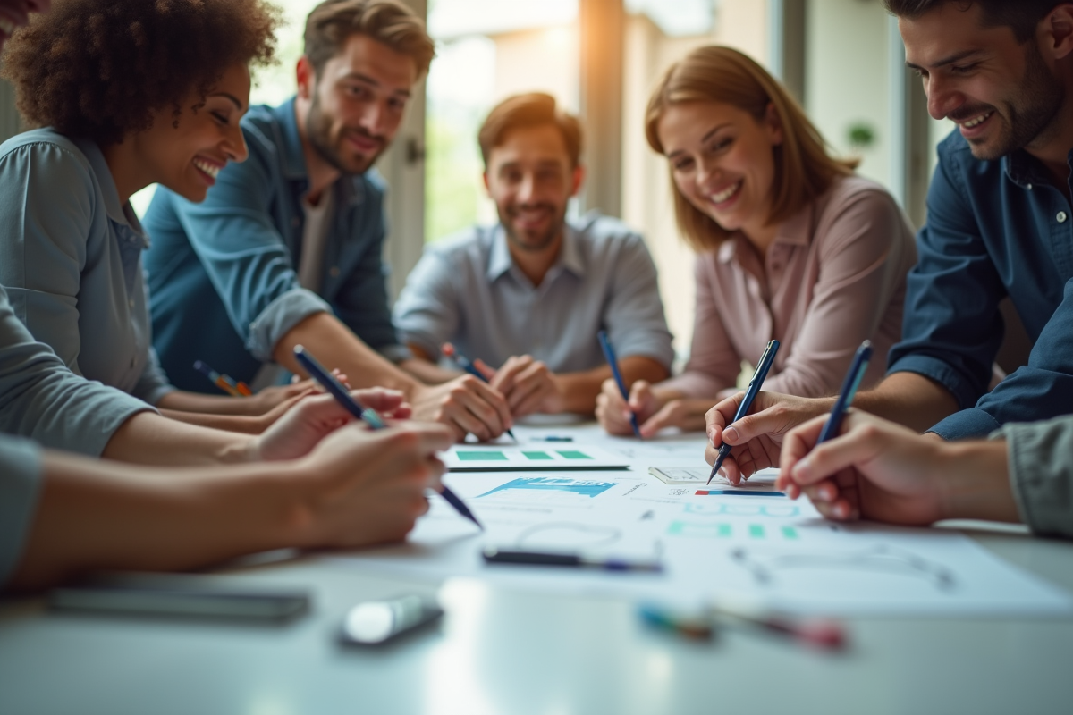 Groupe de collègues collaborant autour d une table de travail
