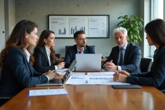 Groupe de professionnels en réunion dans un bureau moderne
