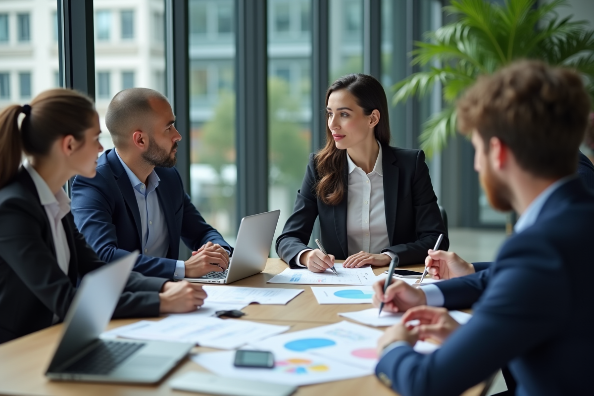 Groupe de professionnels en réunion dans un bureau moderne