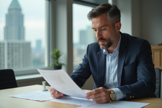 Homme d'affaires en costume dans un bureau moderne