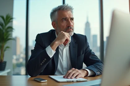 Homme d'affaires pensif dans un bureau moderne