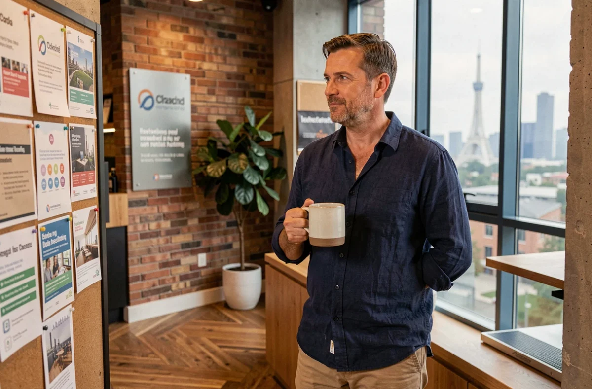 Homme consultant les offres d'abonnement d'un espace de coworking à Nanterre près de La Défense