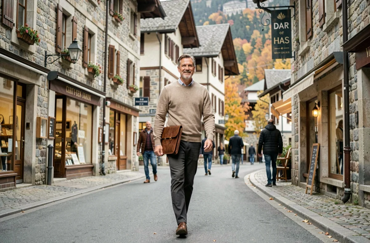 Professionnel indépendant en portage salarial marchant dans les rues de Gap avec son portfolio sous le bras