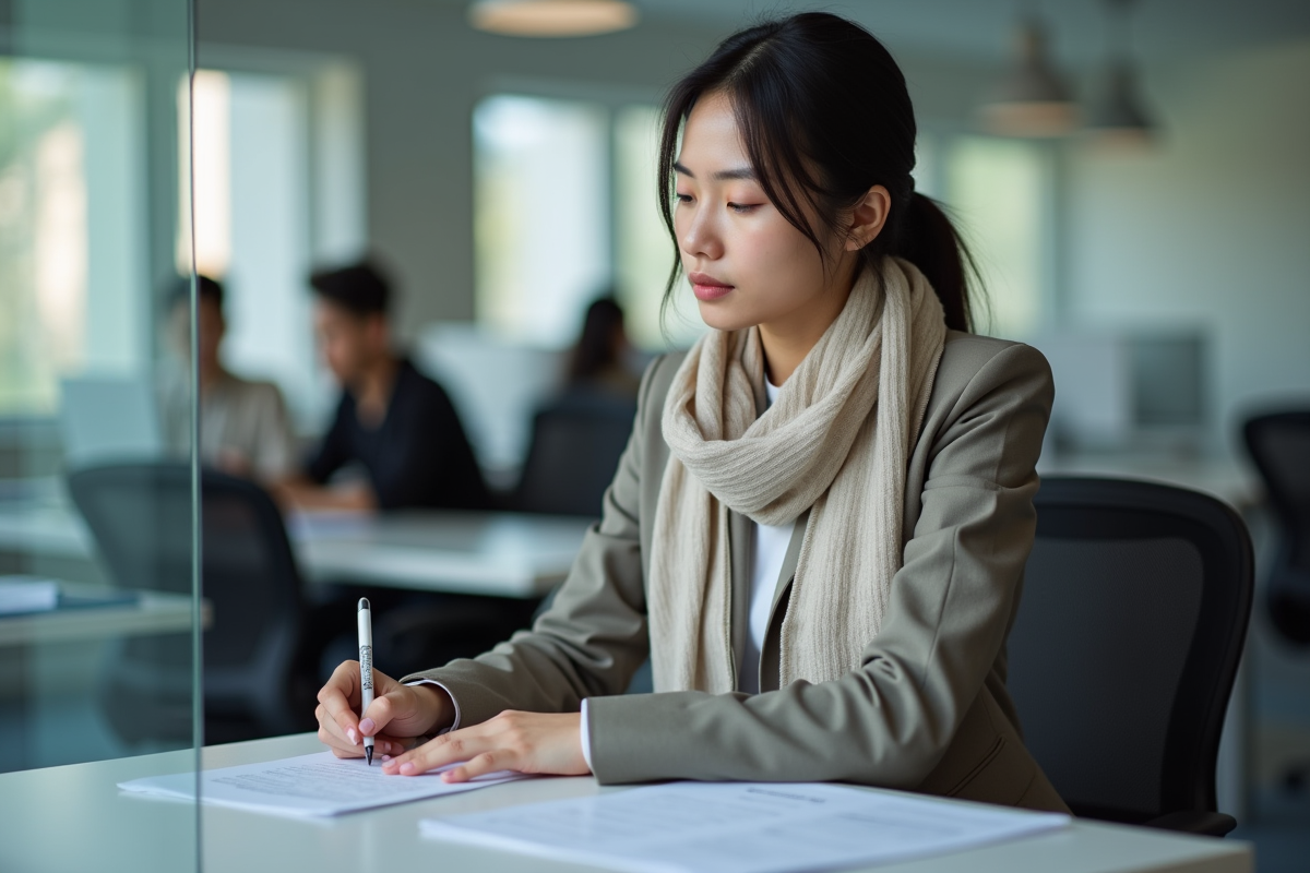 Jeune femme remplissant un formulaire d
