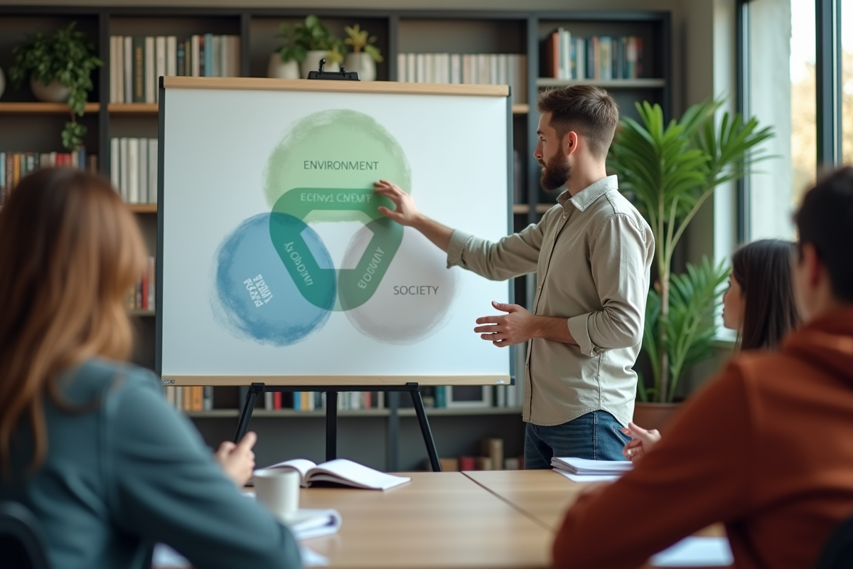 Jeune homme expliquant un diagramme en classe moderne