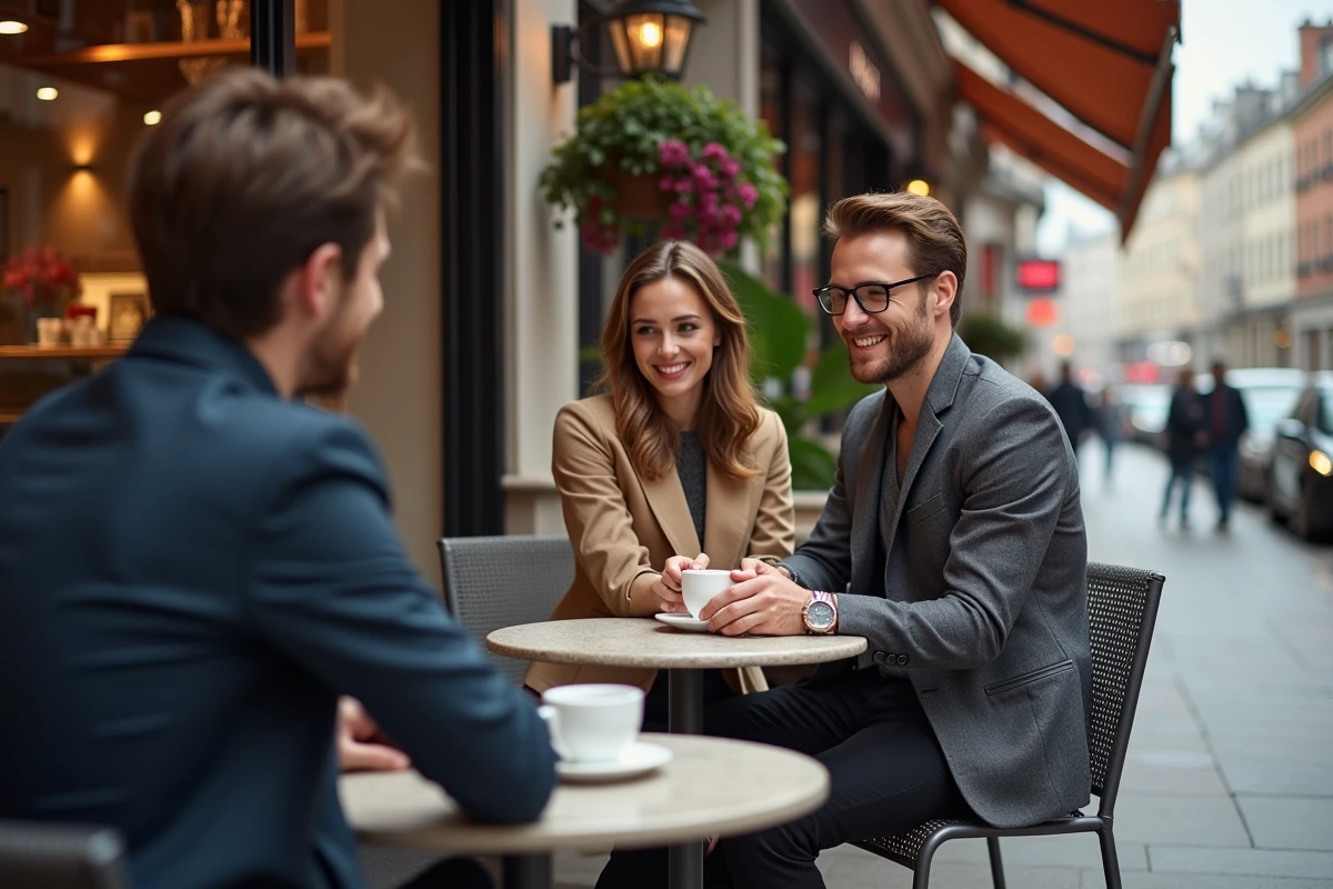 Groupe de jeunes professionnels profitant d’un café en ville