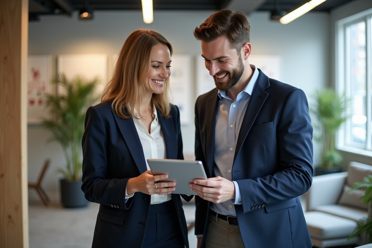 Manager femme en discussion avec un jeune employé dans un espace collaboratif