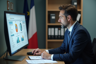 Manager public en costume regardant des rapports numériques