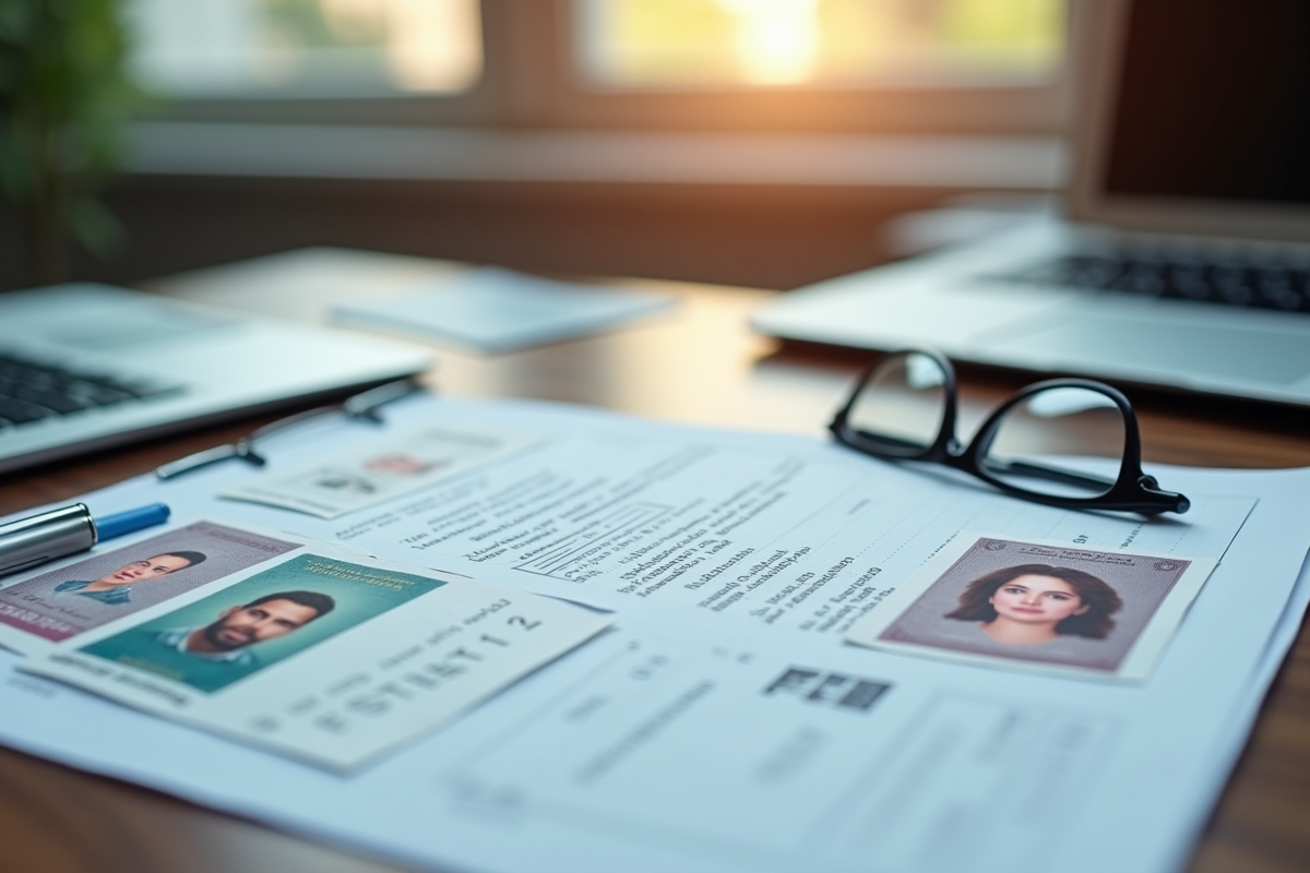 Bureau avec carte d'identité française et documents officiels