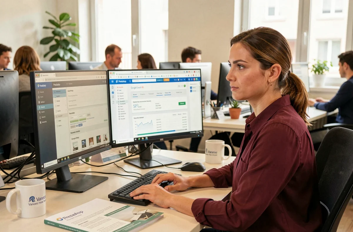 Spécialiste de l'agence Prestashop Vannes configurant le module SEO d'une boutique e-commerce Prestashop