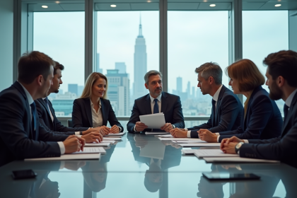 Groupe de professionnels en réunion d'affaires dans un bureau moderne