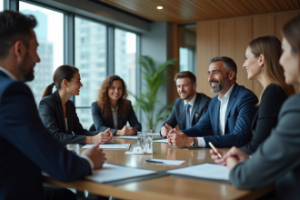 Groupe de professionnels en réunion d'affaires modernes