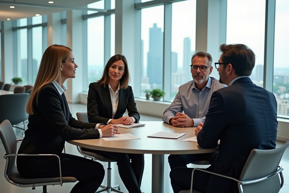 Groupe de professionnels en réunion dans un bureau moderne