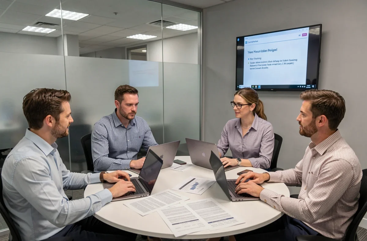 Réunion d'équipe dans une salle de coworking vitrée à Maisons-Alfort